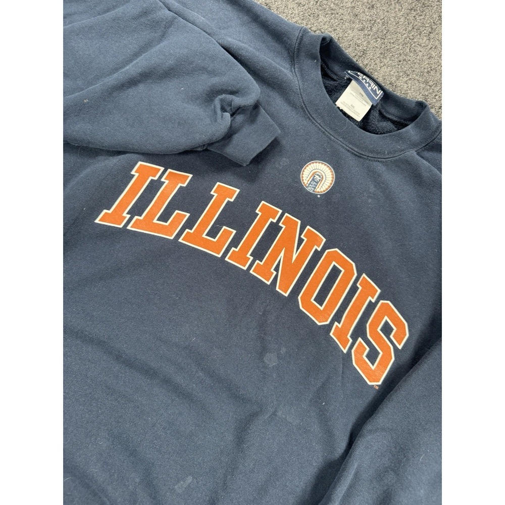 VTG Illinois Fighting Illini Crewneck Sweatshirt Mens XXL Navy Spell Out